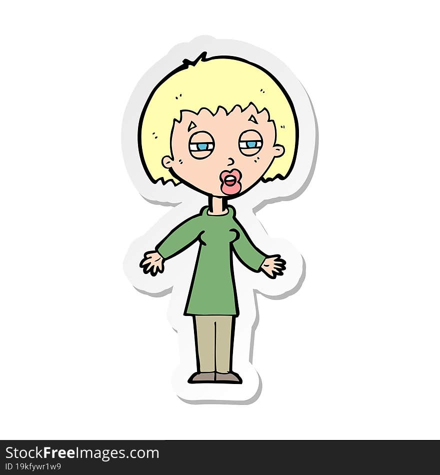 sticker of a cartoon tired woman