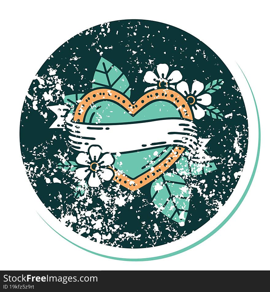 iconic distressed sticker tattoo style image of a heart and banner. iconic distressed sticker tattoo style image of a heart and banner