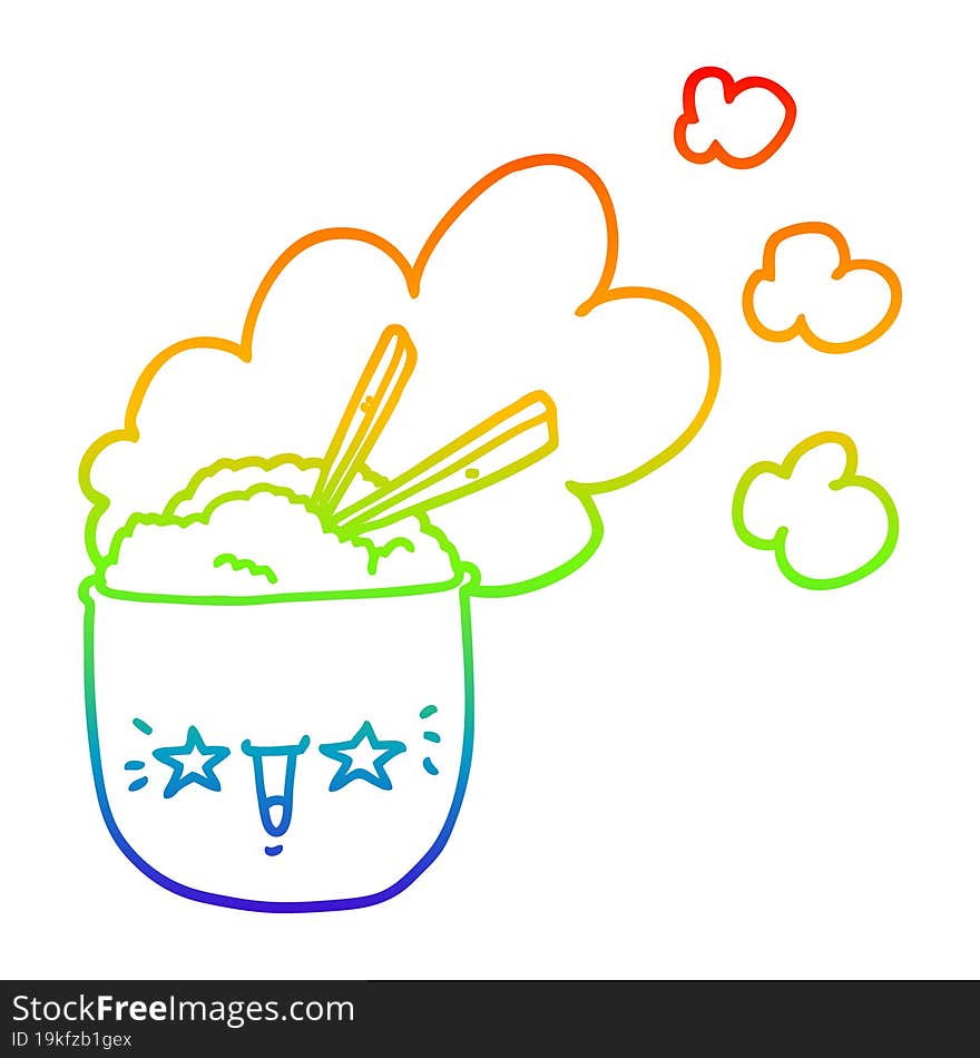 rainbow gradient line drawing cute cartoon hot rice bowl