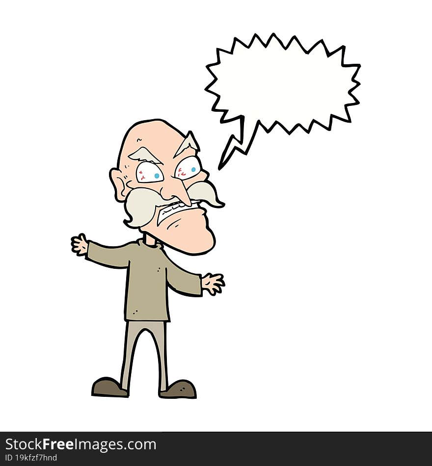 cartoon angry old man with speech bubble