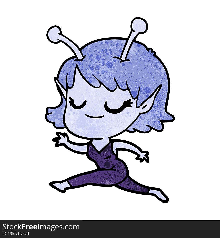 smiling alien girl cartoon running. smiling alien girl cartoon running