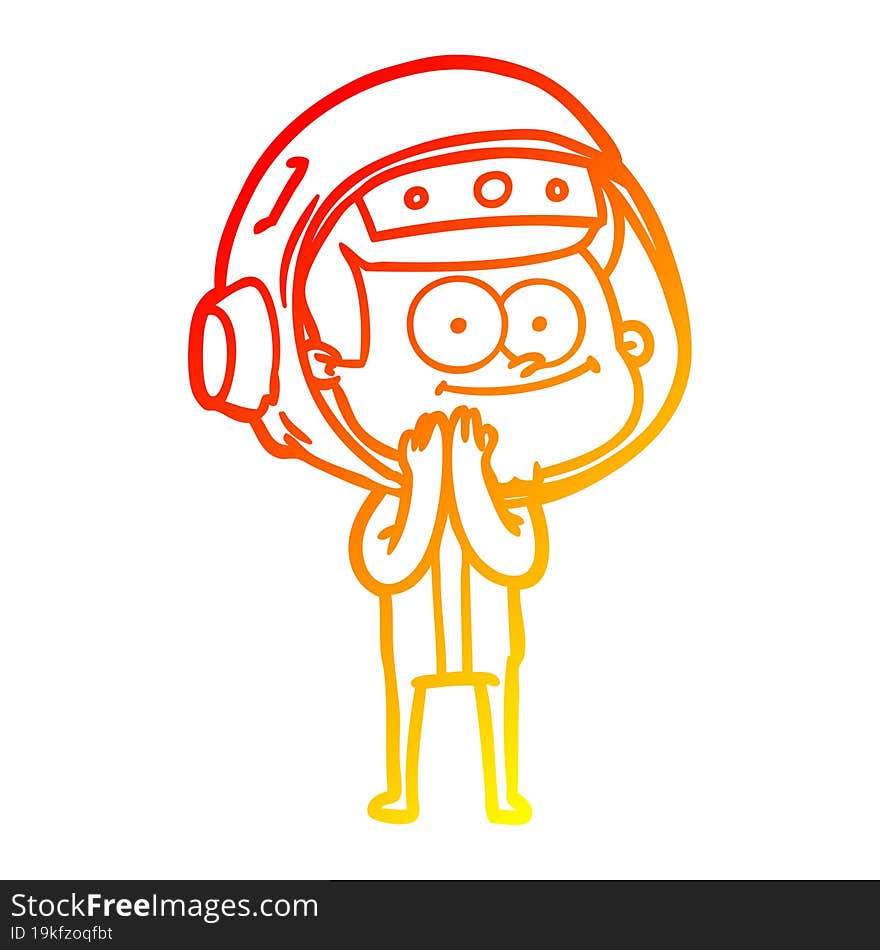 warm gradient line drawing of a happy astronaut cartoon