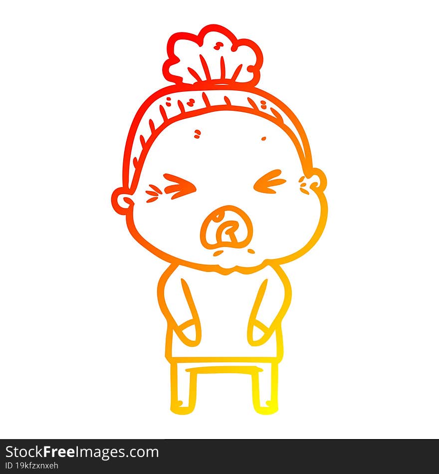 warm gradient line drawing cartoon angry old woman