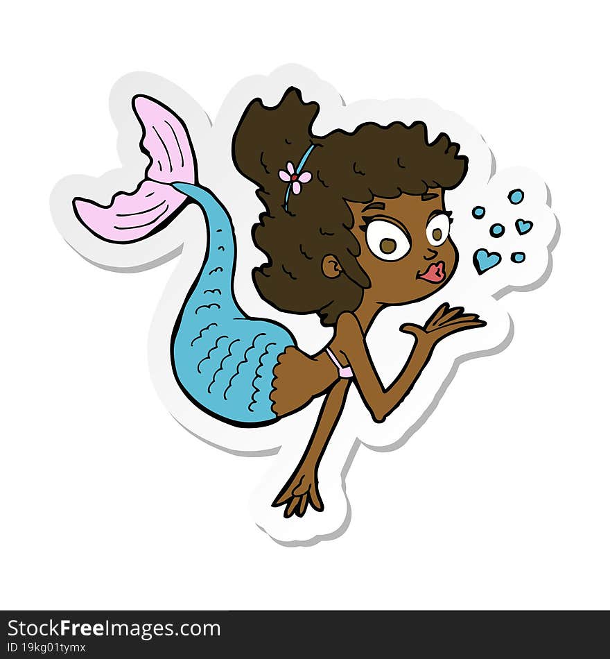 Sticker Of A Cartoon Pretty Mermaid