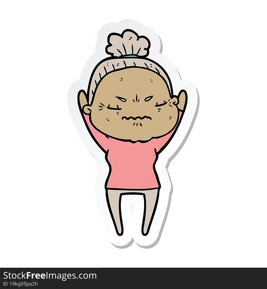 sticker of a cartoon annoyed old lady