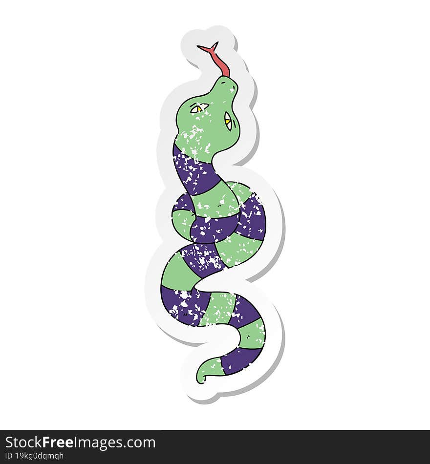 distressed sticker of a quirky hand drawn cartoon snake