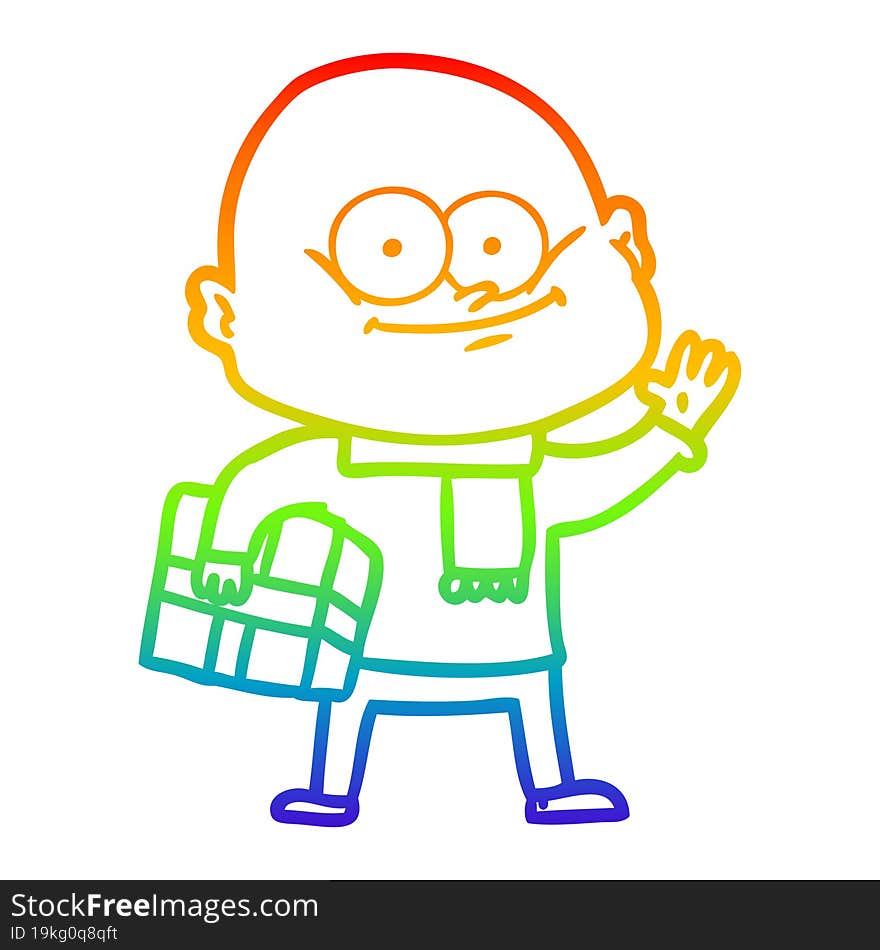 Rainbow Gradient Line Drawing Cartoon Bald Man Staring