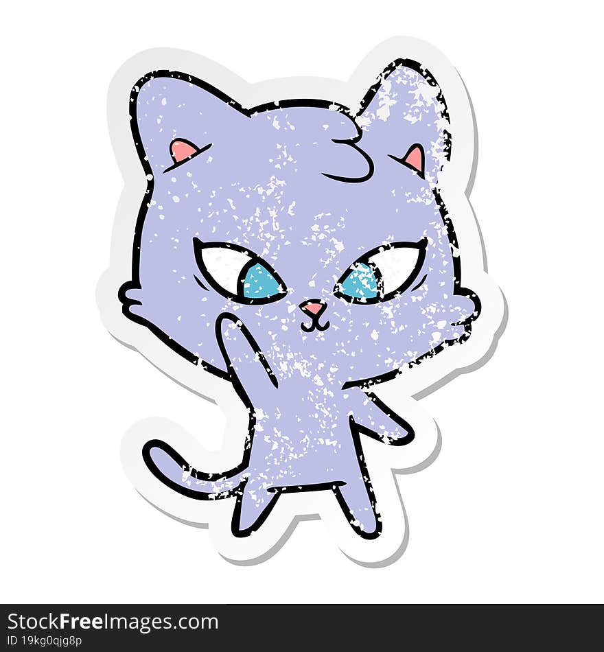 distressed sticker of a cute cartoon cat