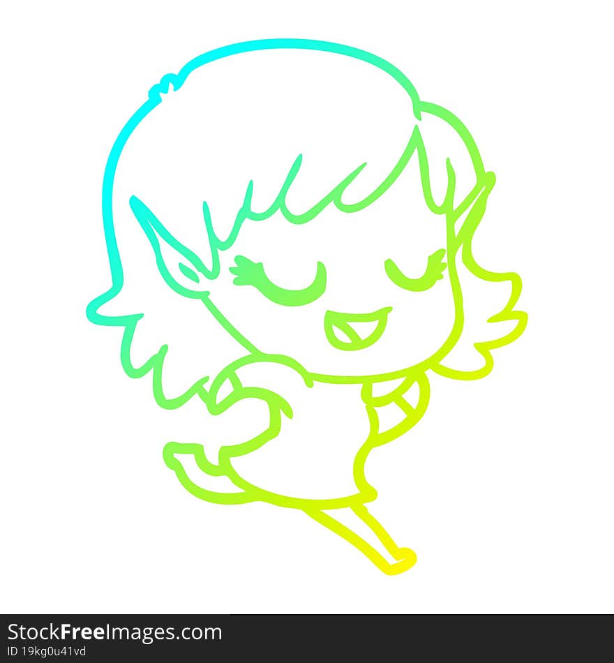 cold gradient line drawing happy cartoon elf girl running