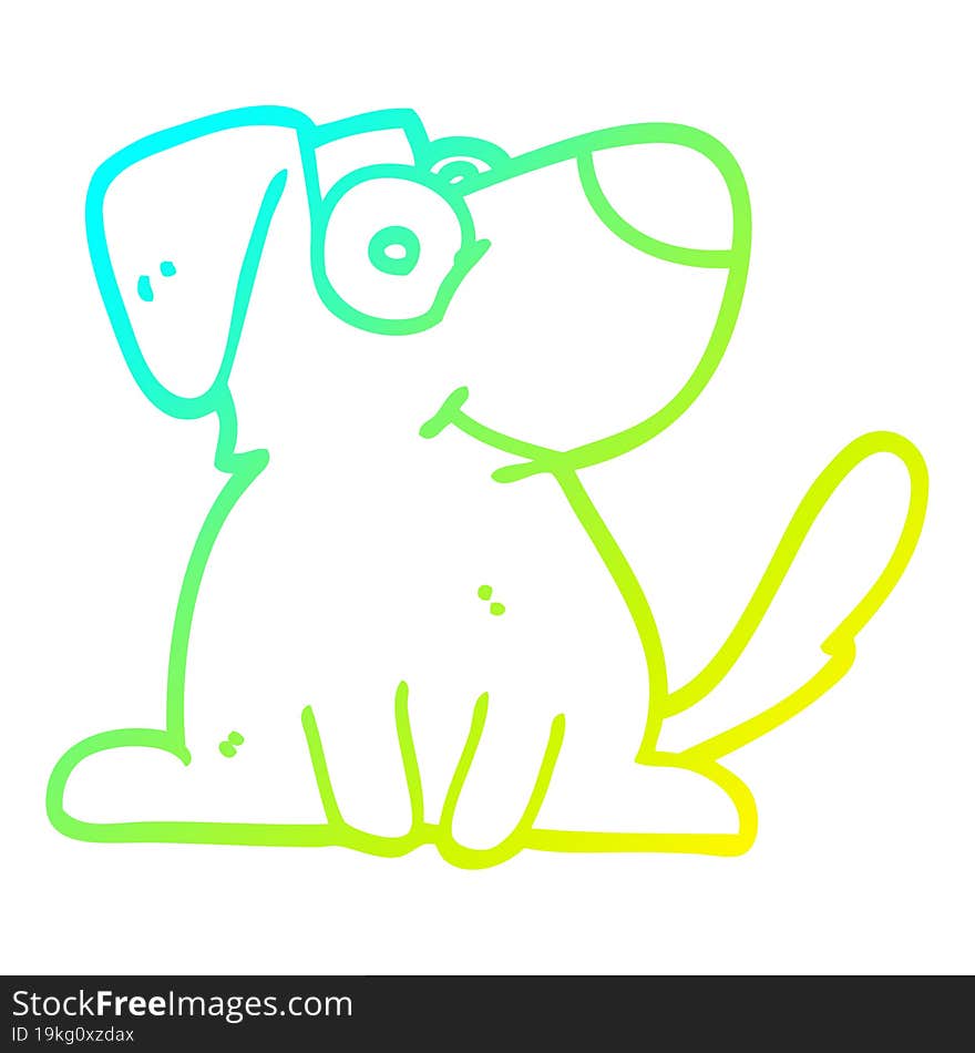 cold gradient line drawing of a cartoon happy dog