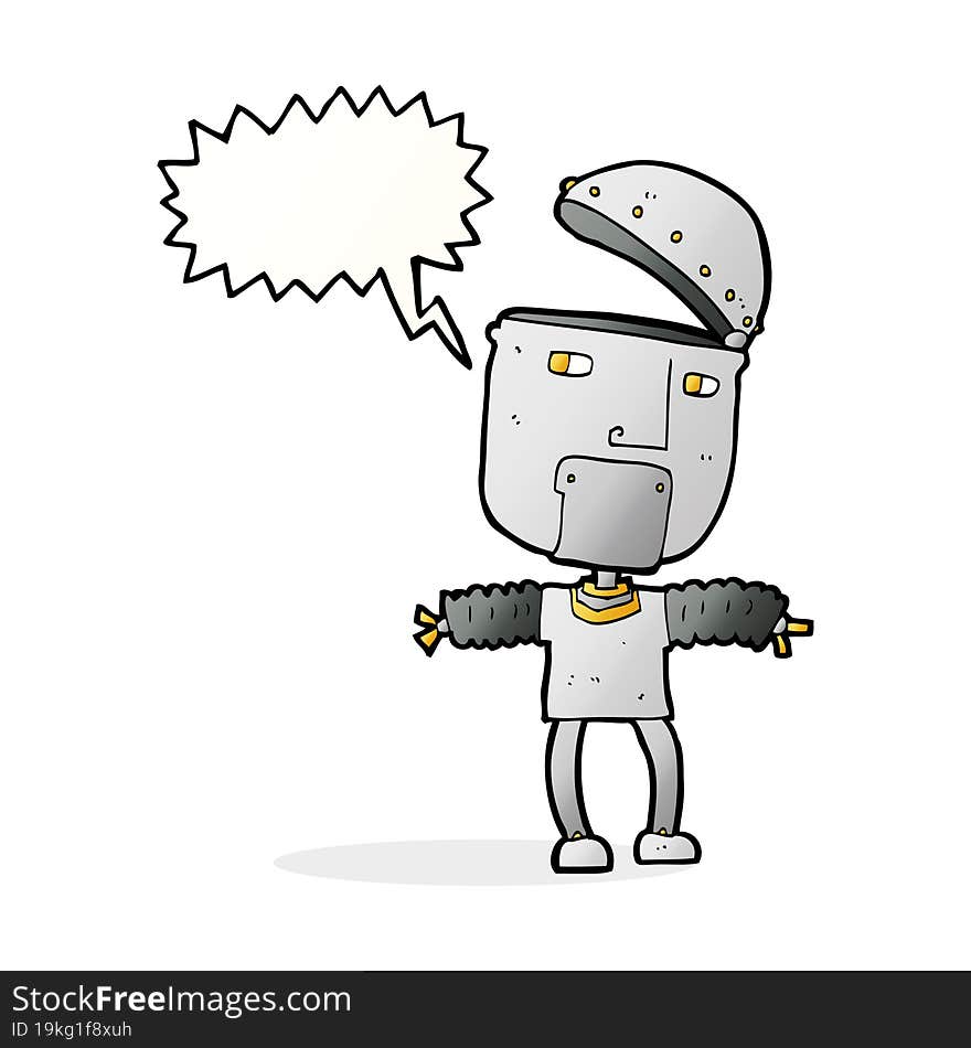 Funny Cartoon Robot With Open Head With Speech Bubble