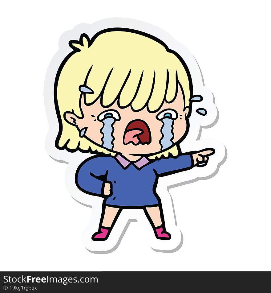 sticker of a cartoon girl crying