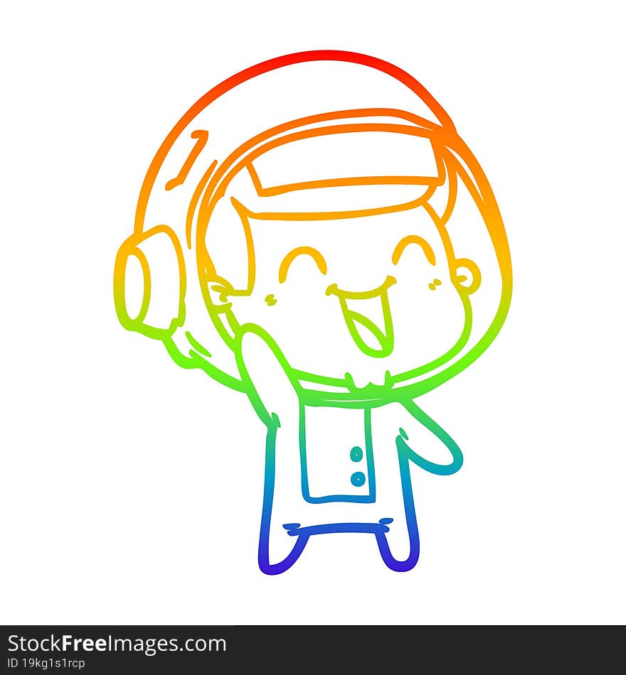 Rainbow Gradient Line Drawing Happy Cartoon Astronaut