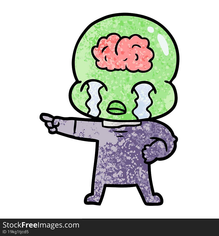 cartoon big brain alien crying and pointing. cartoon big brain alien crying and pointing