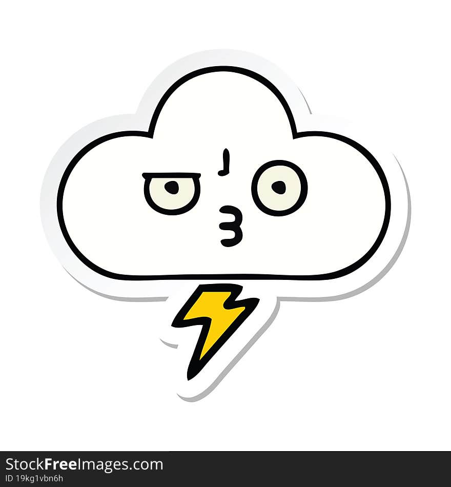 Sticker Of A Cute Cartoon Thunder Cloud