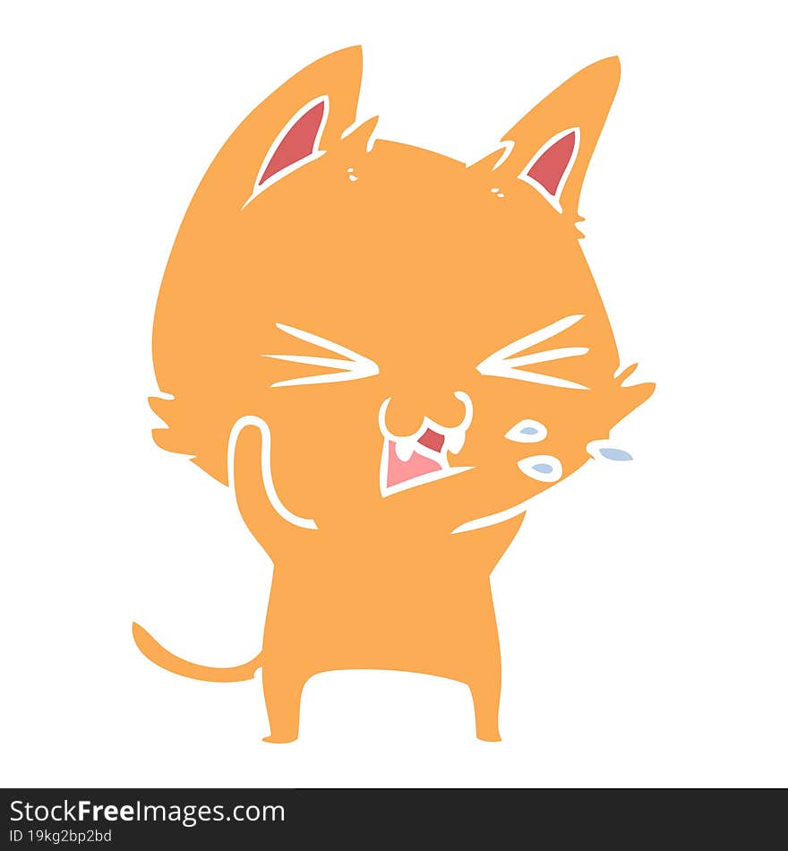 flat color style cartoon cat hissing