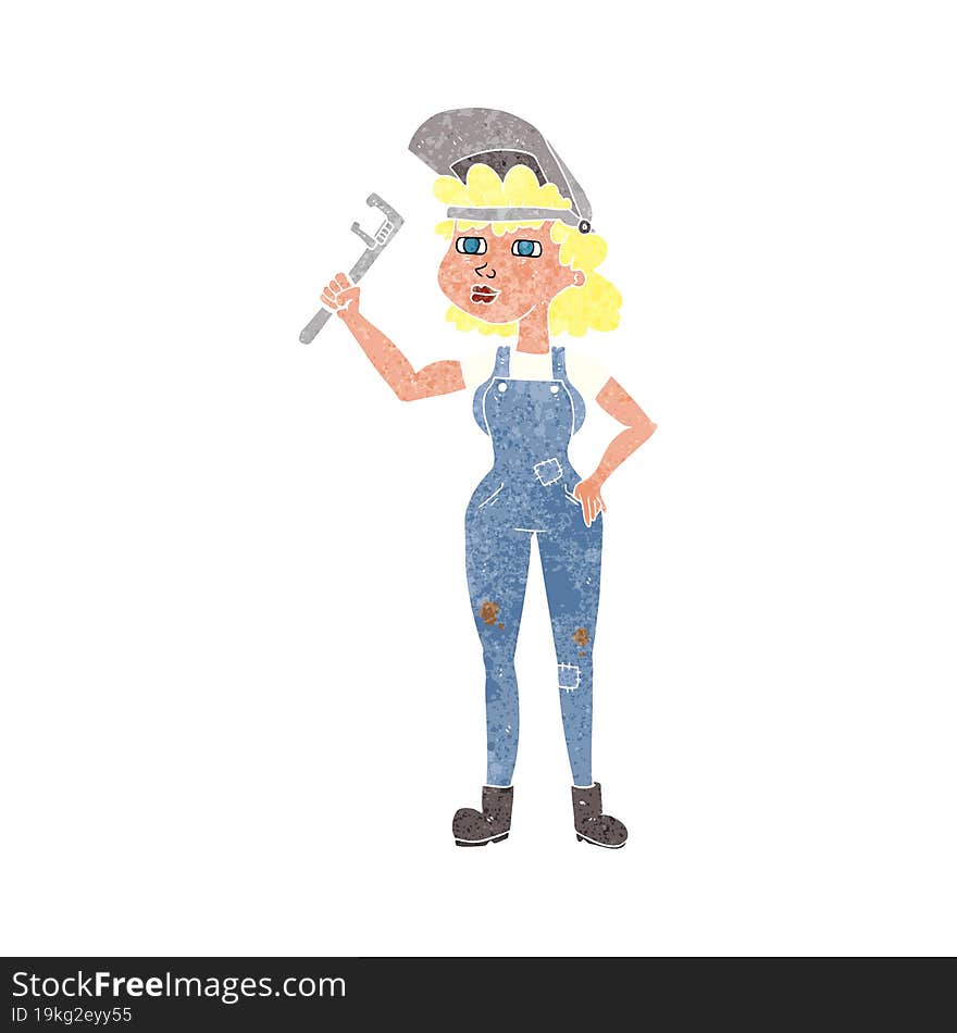 Retro Cartoon Capable Woman With Wrench