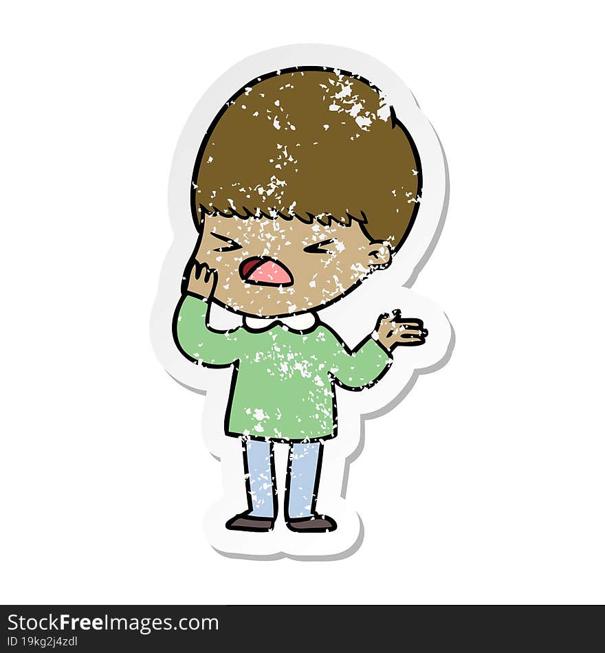 distressed sticker of a cartoon stressed man