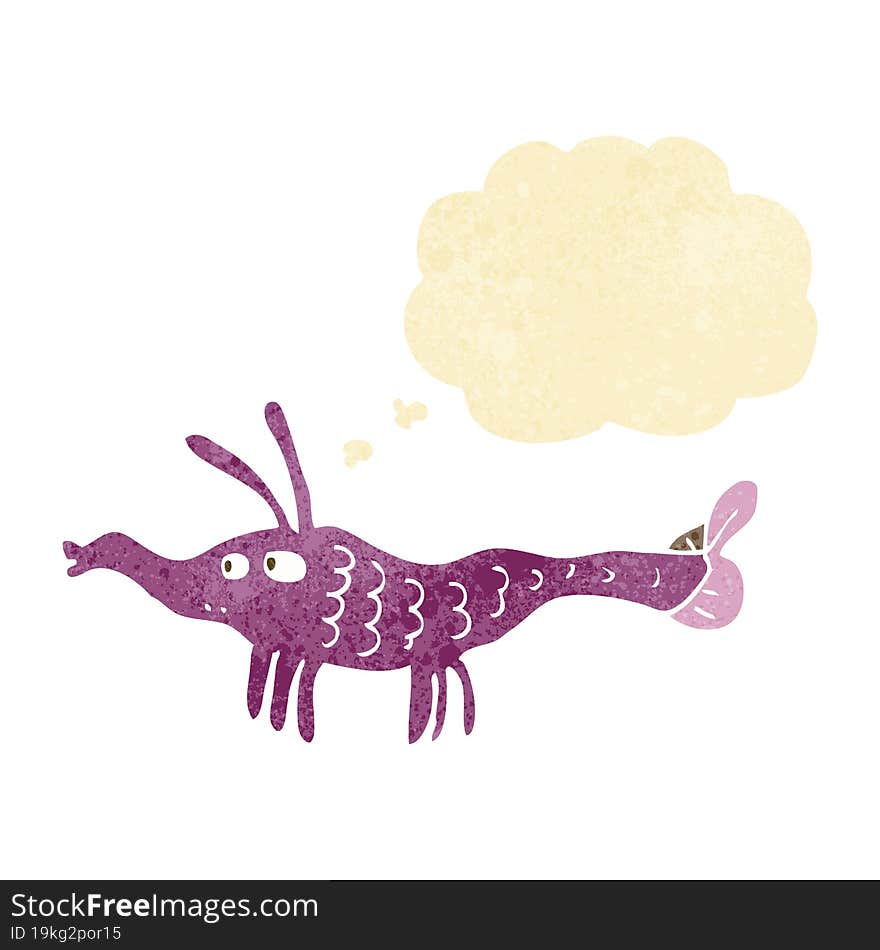 cartoon shrimp with thought bubble