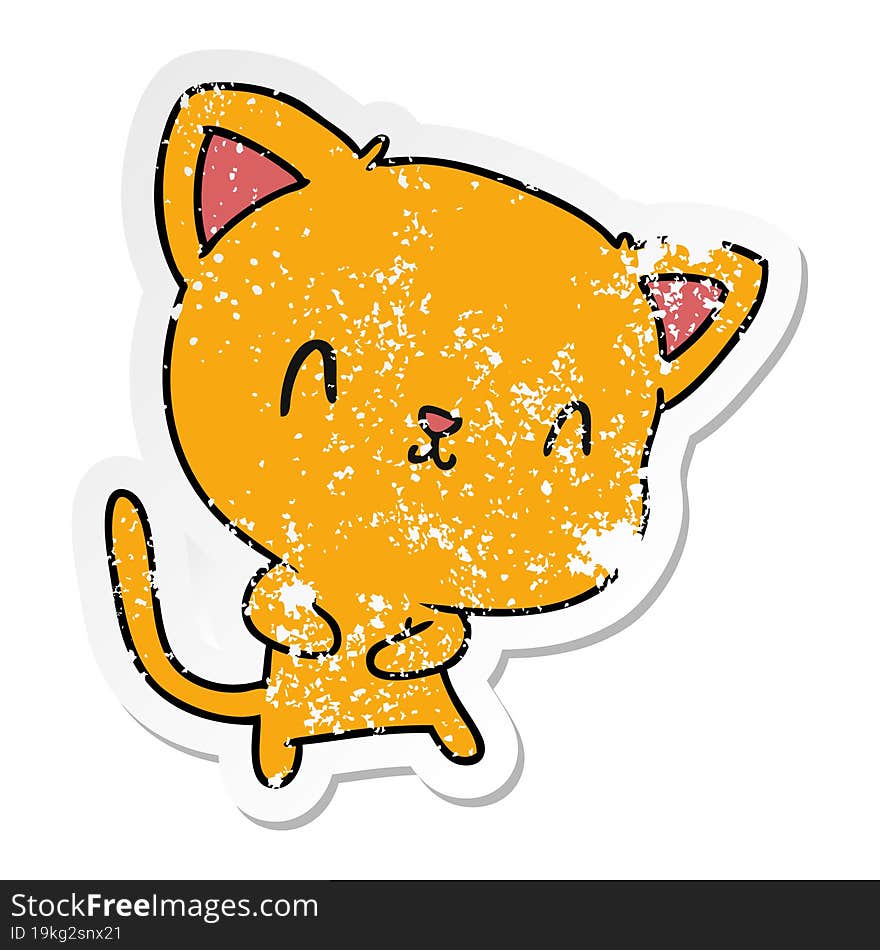 distressed sticker cartoon illustration of cute kawaii cat. distressed sticker cartoon illustration of cute kawaii cat