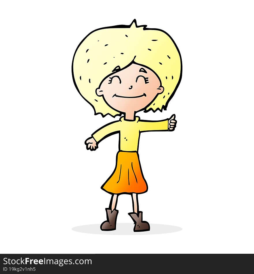 cartoon happy girl giving thumbs up symbol