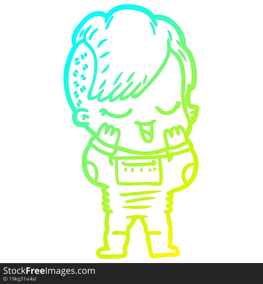 cold gradient line drawing happy cartoon girl in space suit