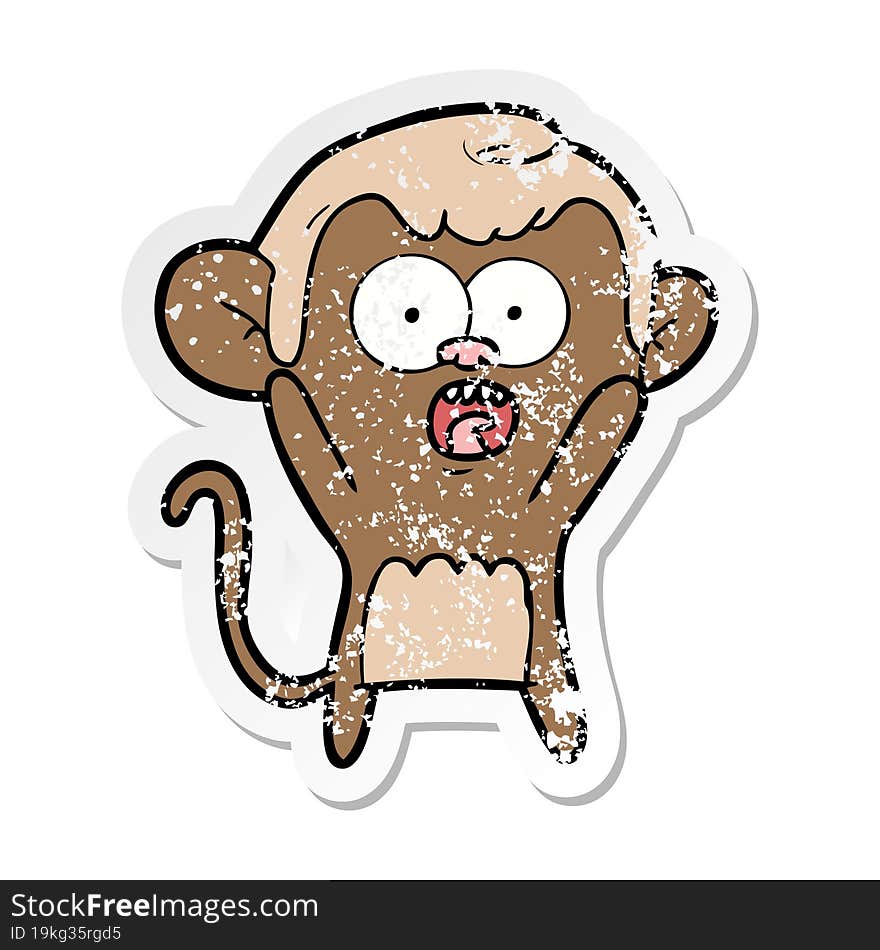 Distressed Sticker Of A Cartoon Shocked Monkey