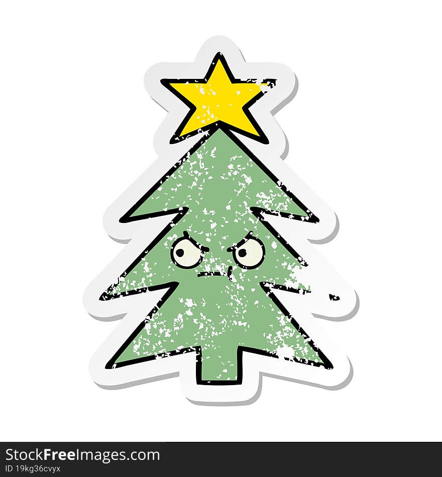 distressed sticker of a cute cartoon christmas tree