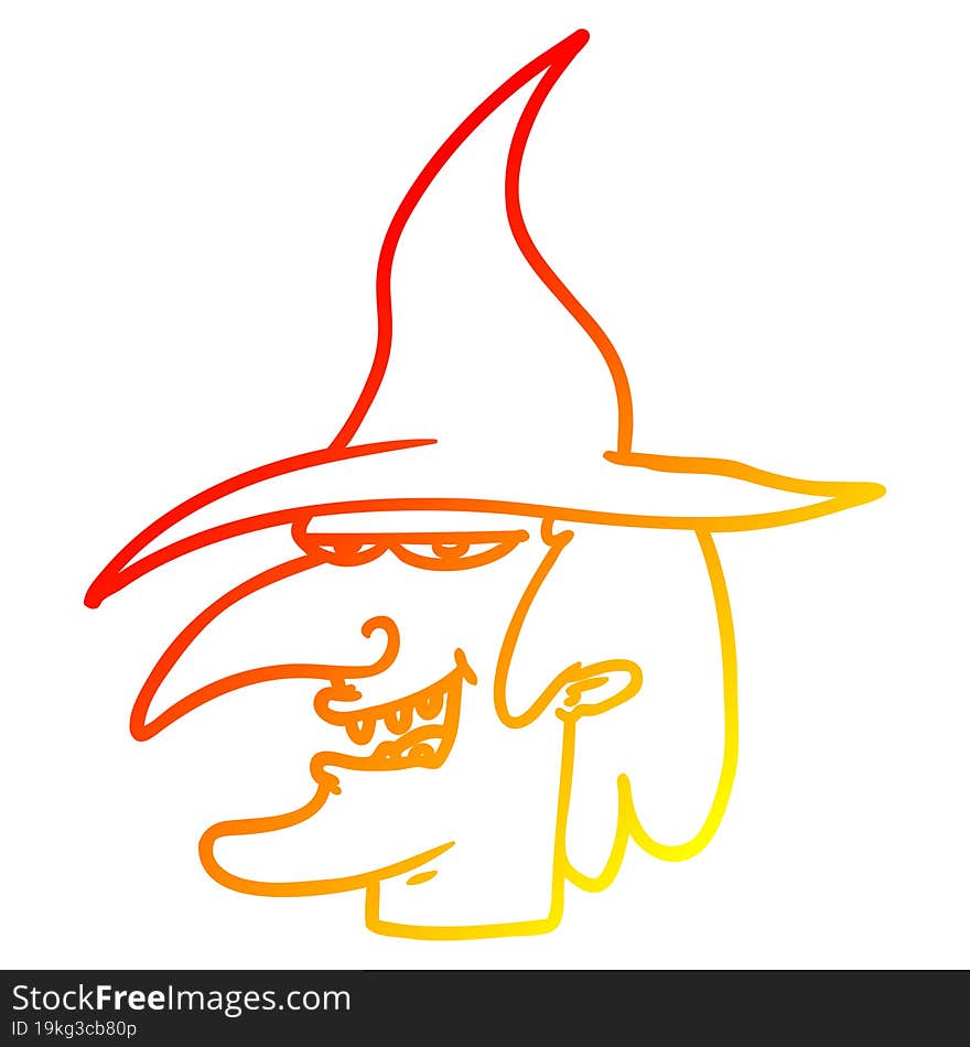 warm gradient line drawing cartoon witch