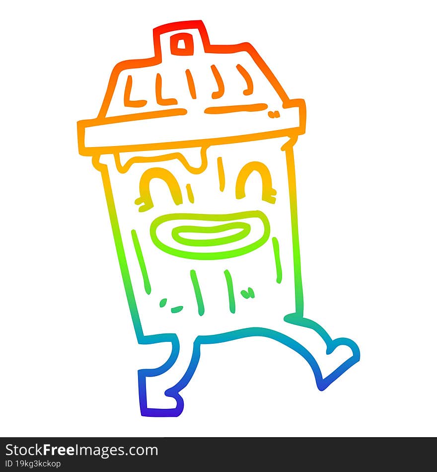 rainbow gradient line drawing of a cartoon waste bin