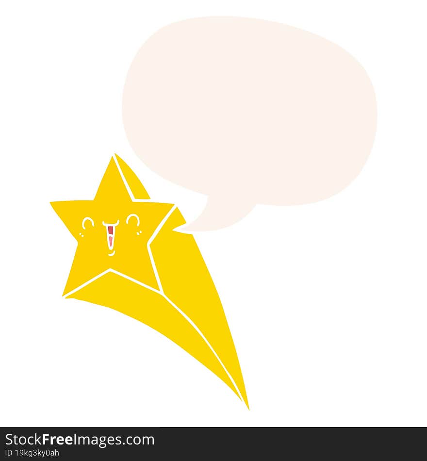 cartoon shooting star and speech bubble in retro style