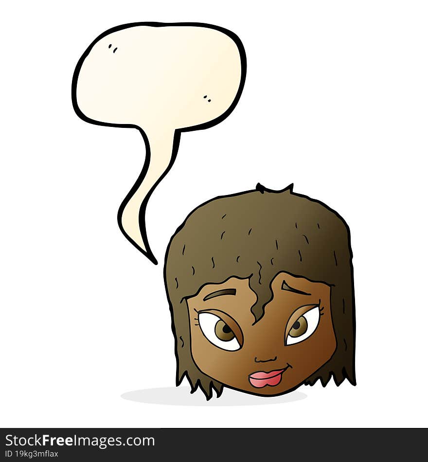 cartoon female face with speech bubble