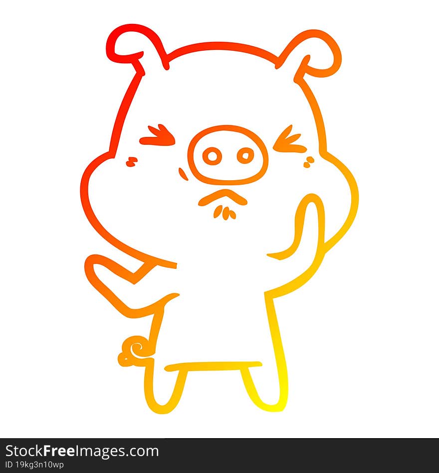 warm gradient line drawing of a cartoon angry pig