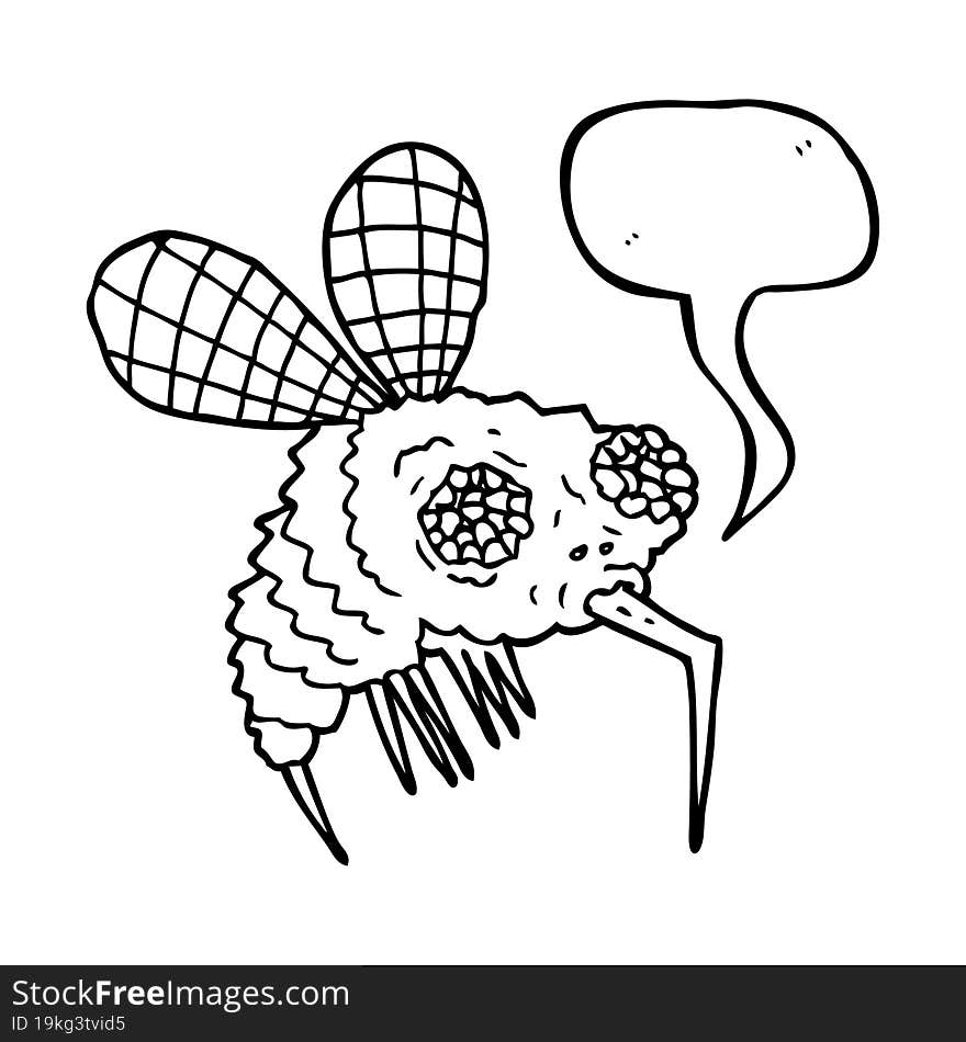 freehand drawn speech bubble cartoon fly