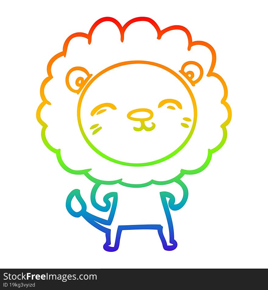 rainbow gradient line drawing of a cartoon lion