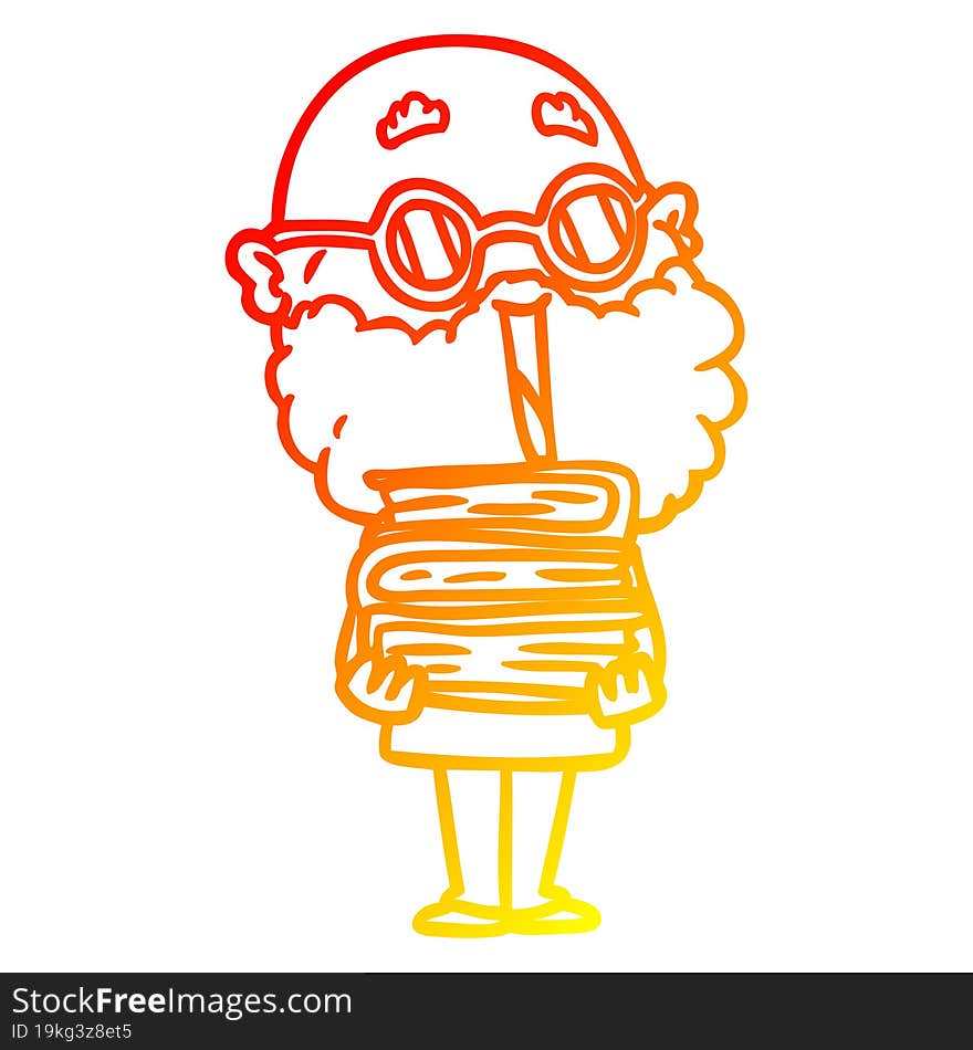 warm gradient line drawing of a cartoon joyful man with beard