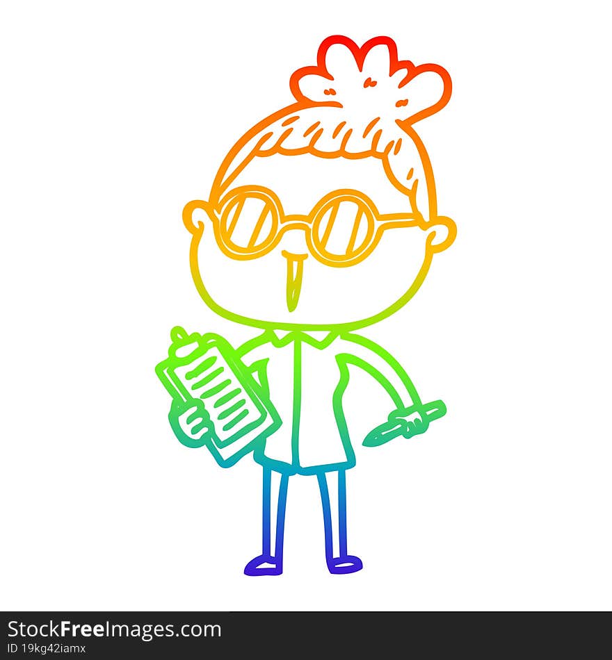 rainbow gradient line drawing cartoon woman wearing spectacles