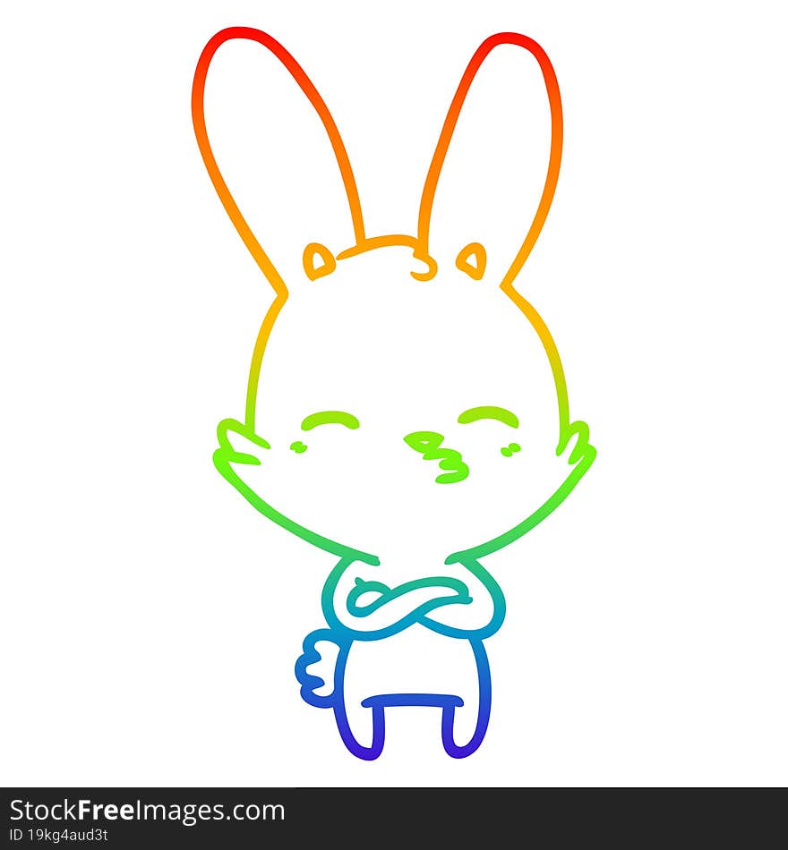 rainbow gradient line drawing of a curious bunny cartoon