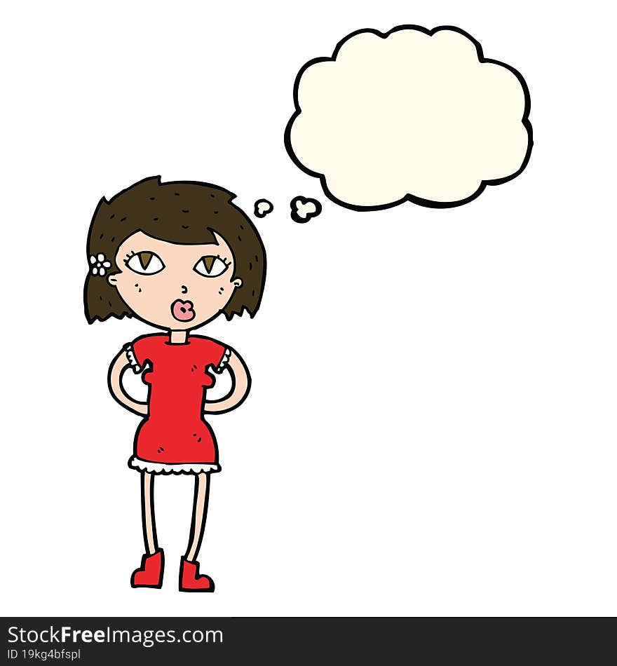 cartoon woman with thought bubble