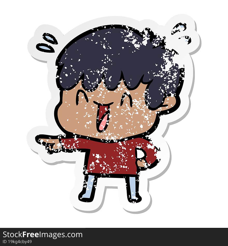 Distressed Sticker Of A Cartoon Laughing Boy