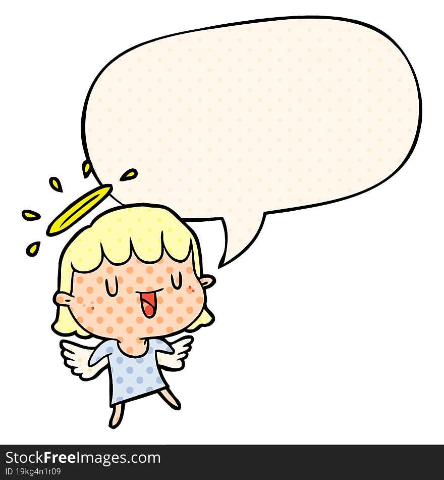 cute cartoon angel with speech bubble in comic book style