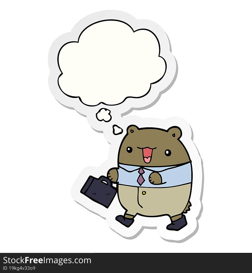 cute cartoon business bear and thought bubble as a printed sticker