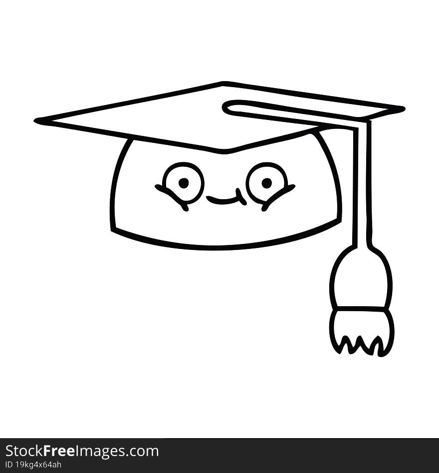 line drawing cartoon graduation hat