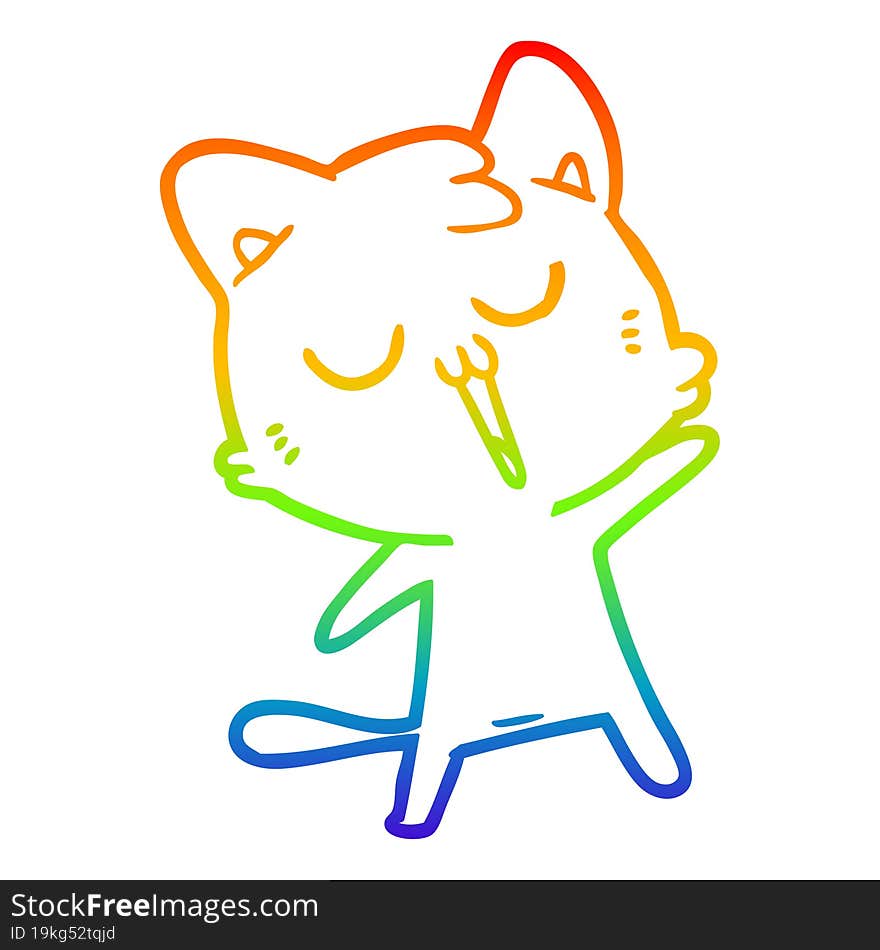 rainbow gradient line drawing cartoon cat singing