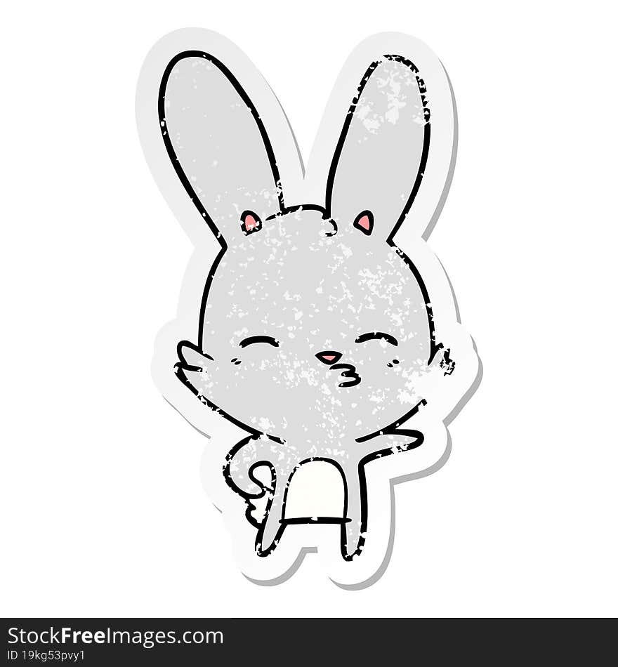 distressed sticker of a curious bunny cartoon