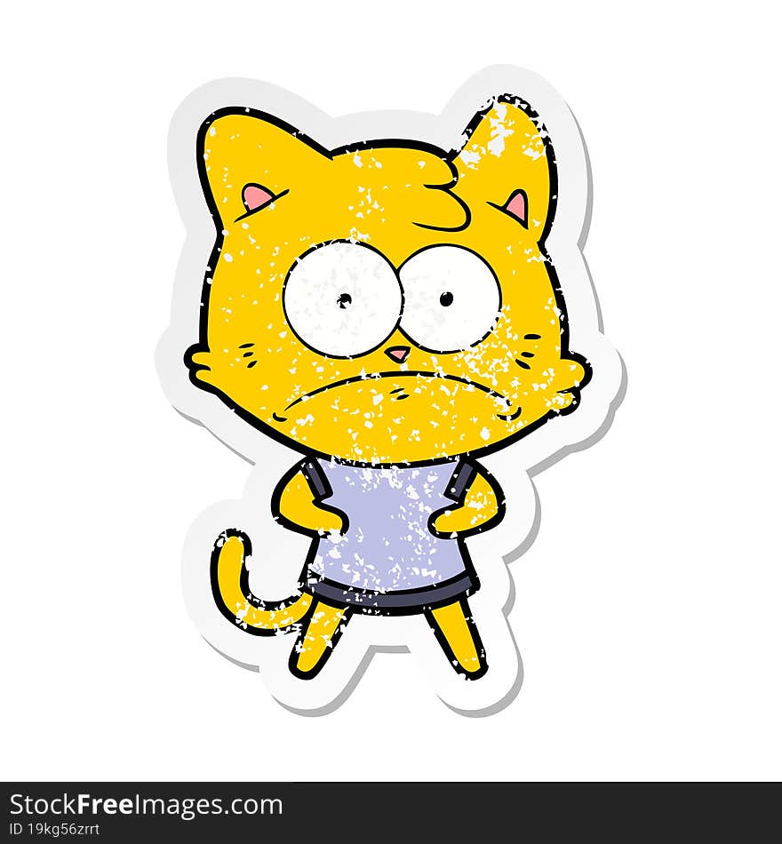 distressed sticker of a cartoon nervous cat