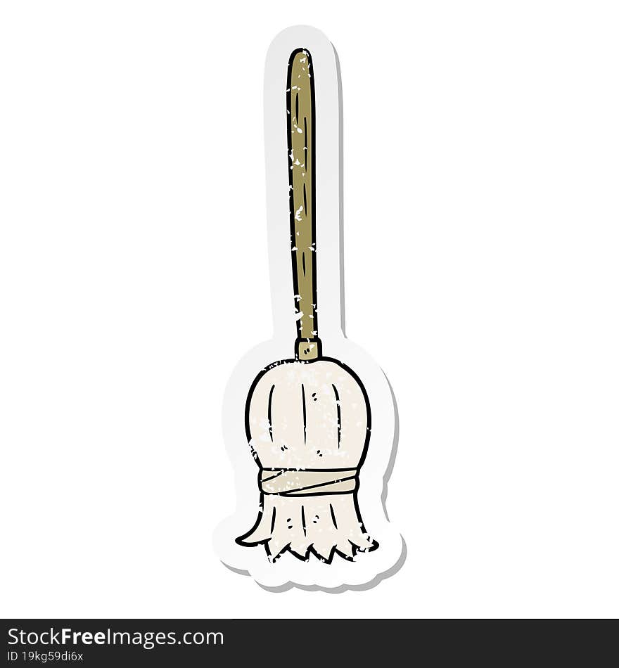 distressed sticker of a cartoon broom