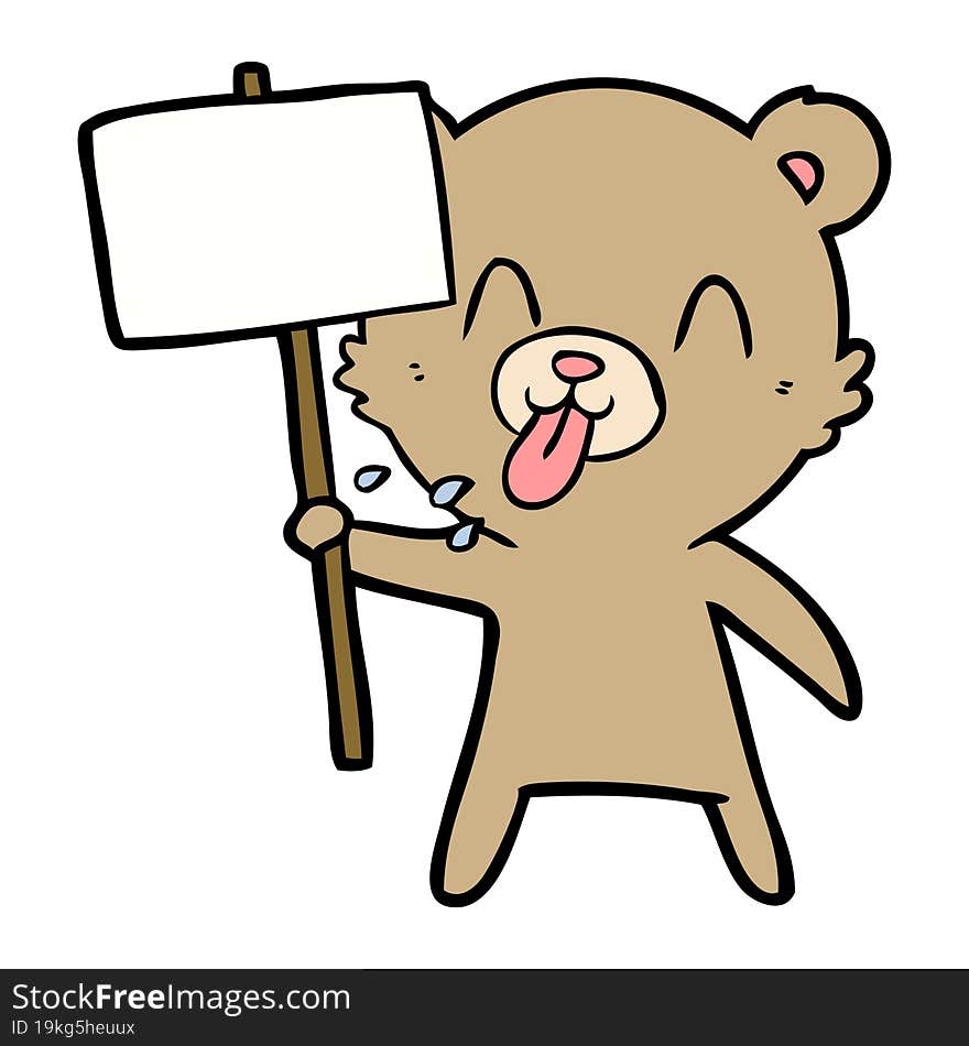 rude cartoon bear with protest sign. rude cartoon bear with protest sign