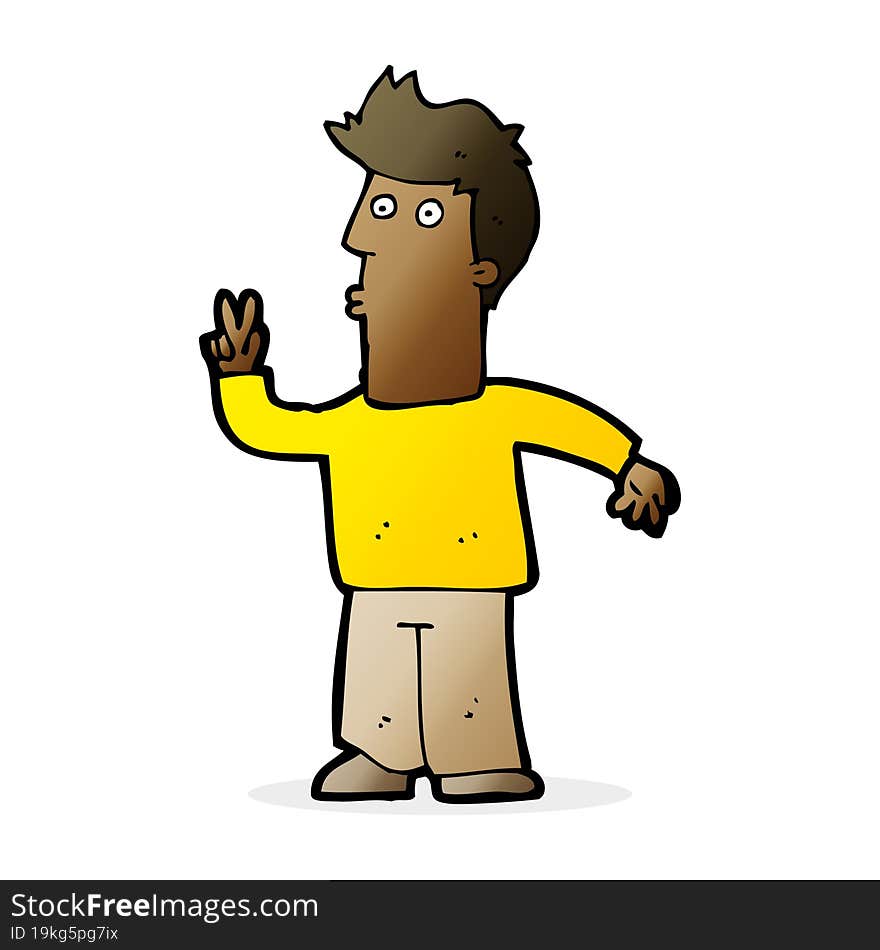 cartoon man giving peace sign