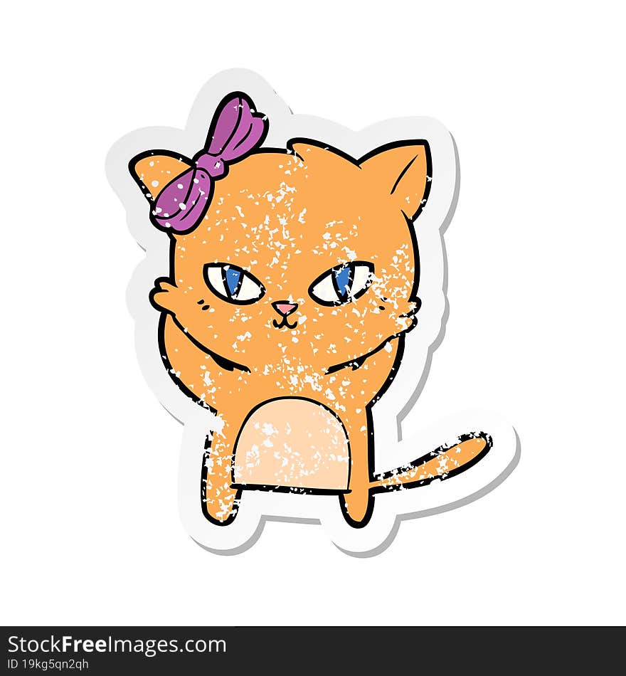 Distressed Sticker Of A Cute Cartoon Cat